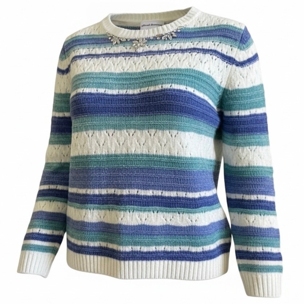 Alfred Dunner Chenille Sweater Womens PXL Striped Rhinestone Grannycore Sparkly